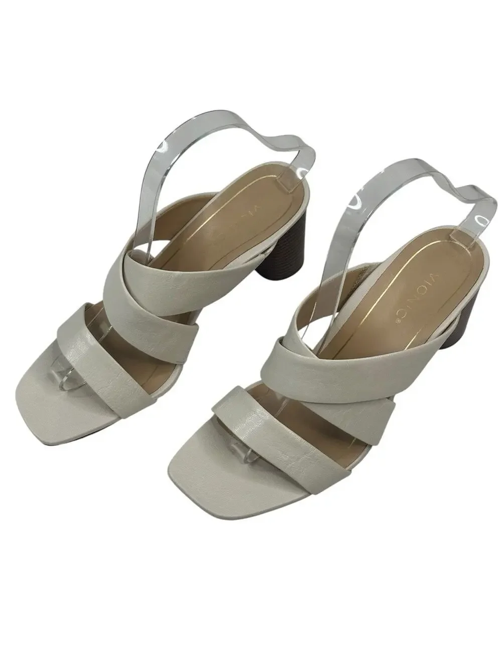 Vionic Merlot Heeled Slide Sandals Cream Leather Womens Size 8 New $150